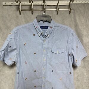 Ralph Lauren Shirt Men XL Blue OCBD AOP Nautical Anchor‎ Embroidered Geometrical
